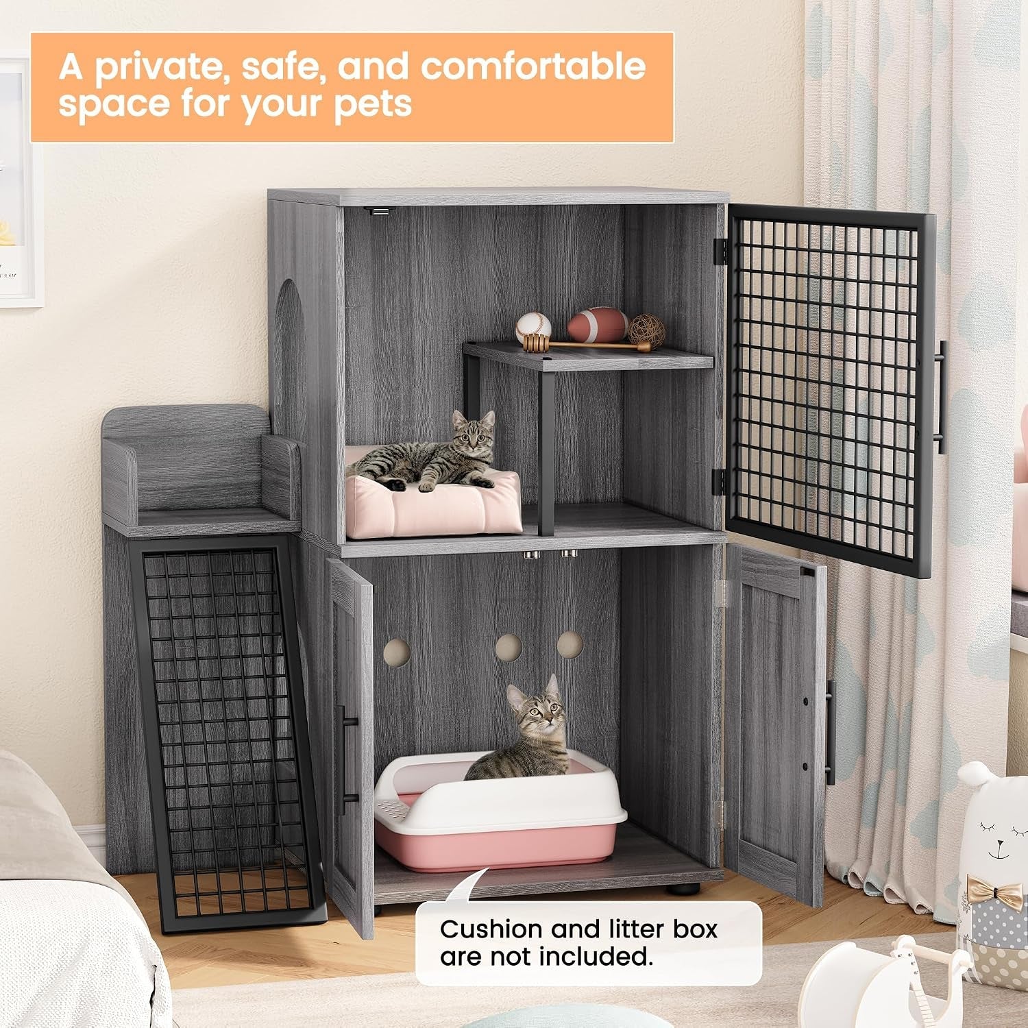 idealhouse-modern-cat-litter-box-enclosure-with-platform-double-layer-hidden-litter-box-indoor-washroom-villa-cat-house-with-ladder-33-5-l-x-17-9-w-x-41-9-h-dark-grey