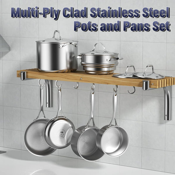 Fully Multi-Ply Clad Stainless Steel Pot & Pan Cookware Set | Saucepan, Steamer & Stockpot with Lids & Fry Pans. Fits Induction, Electric & Gas Cooktops. 10-Piece7