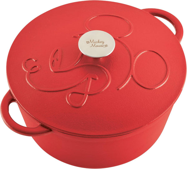 Disney Bon Voyage Pre-Seasoned Cast Iron Dutch Oven/Casserole Pan with Lid, Suitable for All Stovetops, Including Induction, 4.75 Quart - Red1