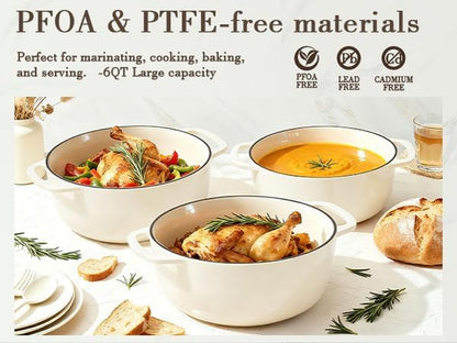 6QT Enameled Cast Iron Dutch Oven with Lid, Versatile Heavy-Duty Cookware Pot for Baking Bread, Braising, Soups & Stews, Oven & Stovetop Safe with Heat Resistant Gloves（Cream White）5