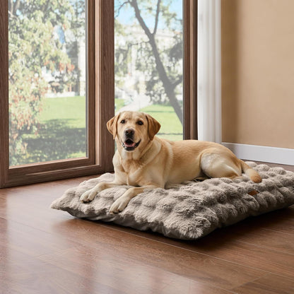 WDCOZY Fluffy Dog Crate Beds for Large Dog, Plush Faux Fur Kennel Pad with Removal Washable Cover, Soft Pet Mat for Sleeping & Ease Anxiety, Anti-Slip Bottom for Pet up to 90 Lbs, 41"X27", Beige1