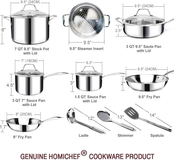 14-Piece Nickel Free Stainless Steel Cookware Set Whole-Clad 3-Ply - Mirror Polished Pots and Pans Set - Healthy Cookware Set with Steamer - Non-Toxic Induction Cookware Sets6