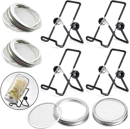 Sprouting Jar Lid (32Oz Glass Jars) with 4 Pack Stainless Steel Sprouting Stands for Wide and Wide Mouth Mason Jar for Growing Organic Sprouts, Stainless Steel1