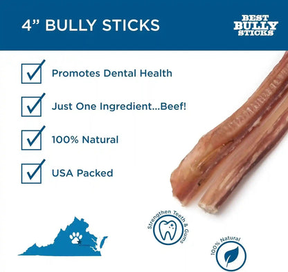 Best Bully Sticks 4 Inch Bully Sticks for Dogs - 8 Oz (Pack of 1) - Natural Grass-Fed Dog Treats Small Breed, Grain and Rawhide-Free, Perfect for Small or Young Canines2