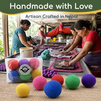 Wool Cat Balls - Safe Silent Felt Ball Toys - Fun Colorful Soft Quiet Wool Kitty Toys - Unique for Cat Lovers - 6 PCS Hand Made in Nepal7