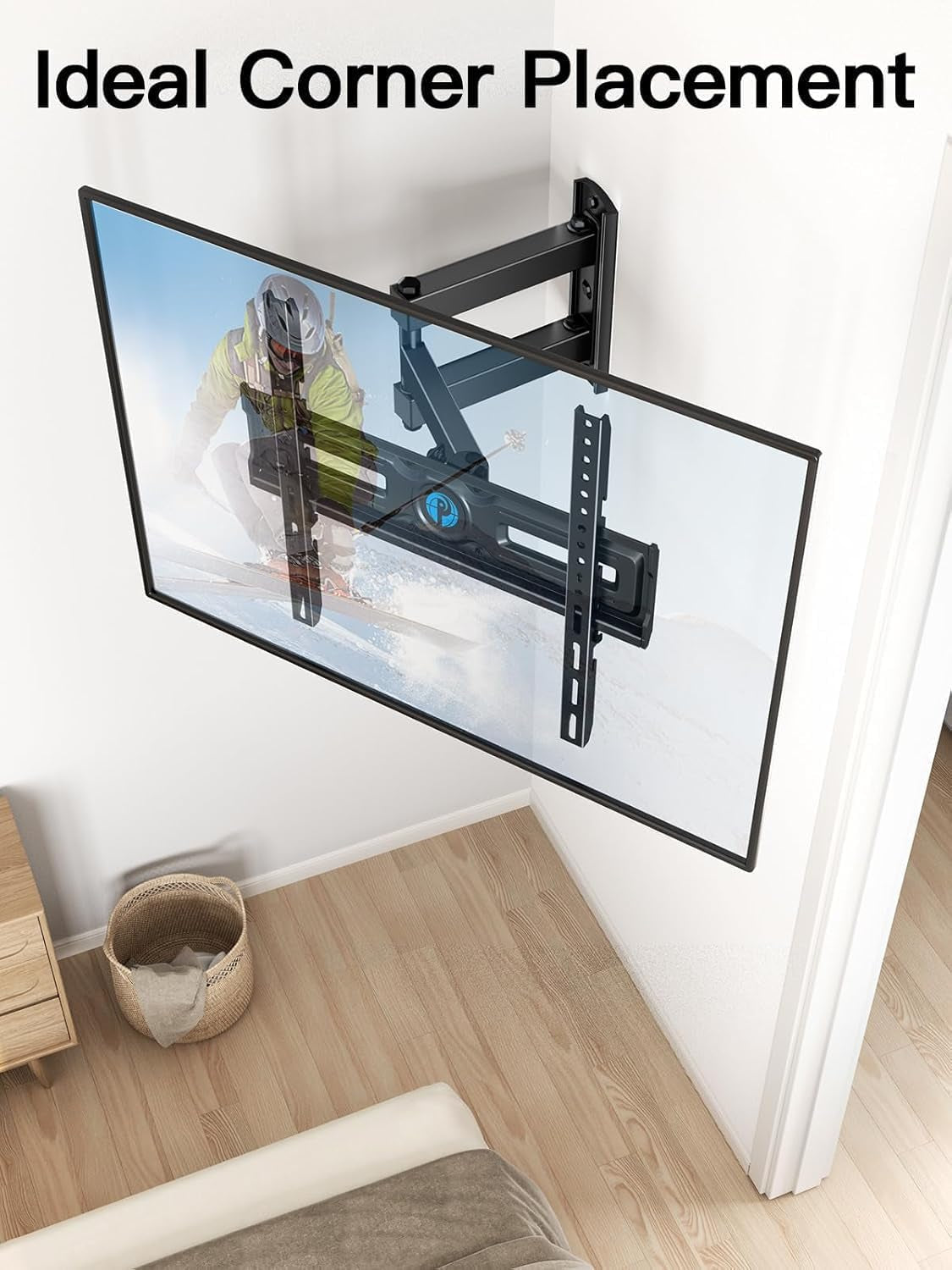 full-motion-tv-wall-mount-for-most-26-65-inch-flat-curved-tvs-up-to-77-lbs-adjustable-bracket-height-corner-tv-mount-with-single-articulating-arm-max-vesa-400x400mm-pimf9