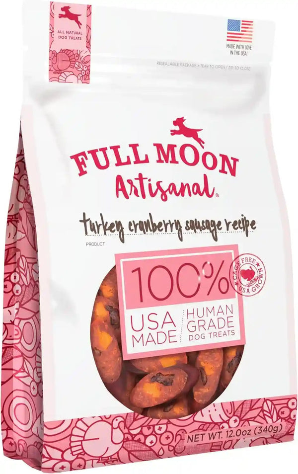 Full Moon® Turkey Cranberry Sausage Dog Treats 12 Oz | Human Grade, No Corn, No Wheat, No Soy, Glycerin Free, Made in the USA1
