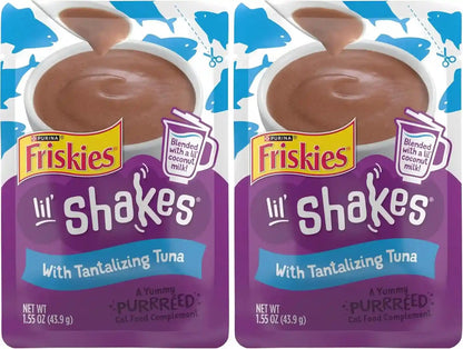 Purina Friskies Pureed Cat Food Topper, Lil’ Shakes with Tantalizing Tuna Lickable Cat Treats - (Pack of 16) 1.55 Oz. Pouches15