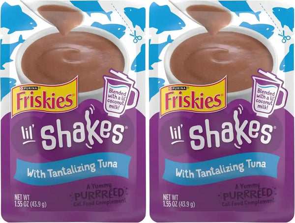 Purina Friskies Pureed Cat Food Topper, Lil’ Shakes with Tantalizing Tuna Lickable Cat Treats - (Pack of 16) 1.55 Oz. Pouches15