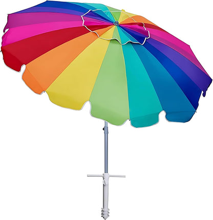 7.5Ft Large Heavy Duty HIGH Wind Beach Umbrella with Sand Anchor & Tilt Sun Shelter, UPF 50+ Protection Outdoor Umbrellas Sunshade with Carry Bag for Patio Garden Pool Backyard Rainbow1