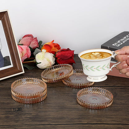 Modern Clear Coasters Set of 5- Glass Cute Coasters for Drinks, Amber | Crystal Coaster round Chic Cup Mat Cute Coffee Table Coaster for Kitchen, Bar, Dining Room, Living Room, Patio5