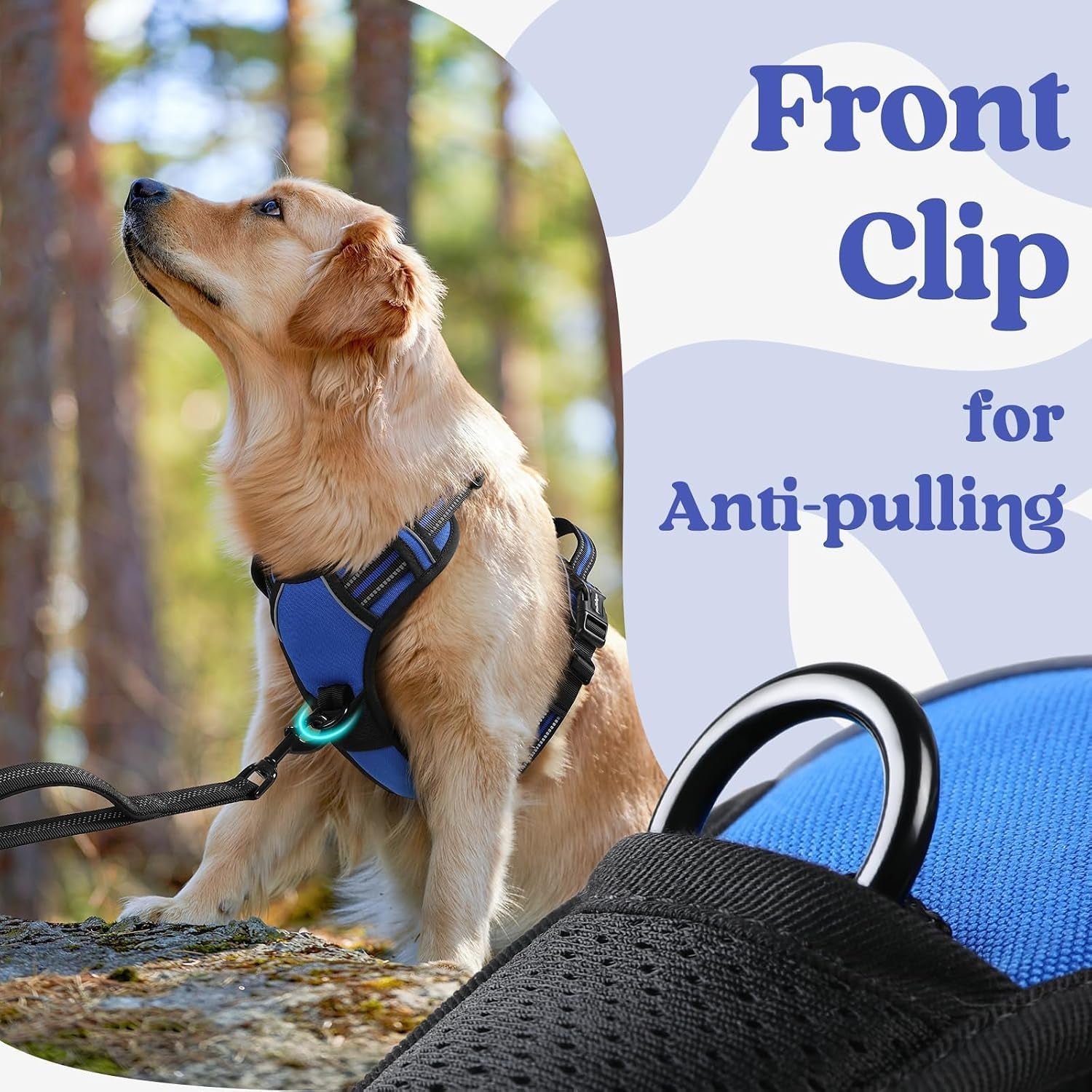 rabbitgoo-dog-harness-medium-sized-updated-easy-on-off-with-3-buckles-no-pull-no-choke-walking-with-2-clips-and-handle-adjustable-soft-reflective-blue-medium
