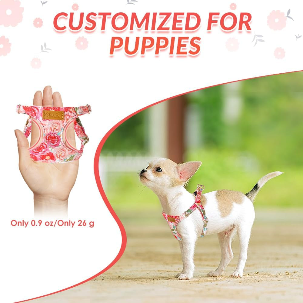 lukovee-no-pull-puppy-harness-and-leash-set-adjustable-lightweight-soft-suede-pet-harness-vest-with-snap-buckle-51in-leash-for-small-medium-dogs-pink-rose-xxs