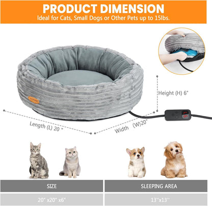 Heated Cat Bed for Indoor Cats, 20’’ Electric Cat Heated Bed Pet Warming Bed for Cats and Small Dogs, Washable Calming round Donut Pet Bed with Heating Pad, Indoor Use6