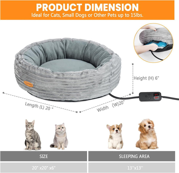 Heated Cat Bed for Indoor Cats, 20’’ Electric Cat Heated Bed Pet Warming Bed for Cats and Small Dogs, Washable Calming round Donut Pet Bed with Heating Pad, Indoor Use6