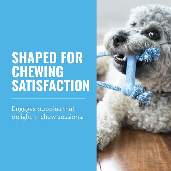 KONG Puppy Goodie Bone with Rope - Natural Rubber Bone with Cotton Rope - Teeth Cleaning Chew Toy for Growing Puppies - for XS Puppies - Blue2