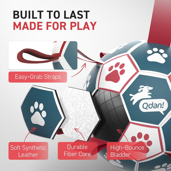 QDAN Dog Balls, 6 Inch Dog Soccer Ball with Straps, Herding Balls for Dogs | Outdoor Dog Toys Balls for 20-40 Lb Dogs, Puppy Ball to Keep Them Busy, Dog Pool Water Play Toy, Puppy Birthday Gifts8