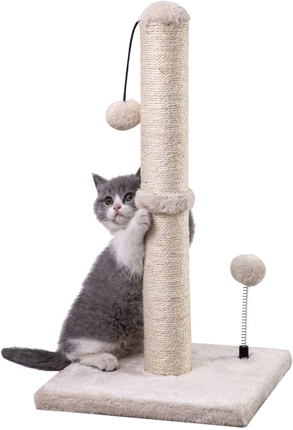 MECOOL Cat Scratching Post Premium Basics Kitten Scratcher Sisal Scratch Posts with Hanging Ball 22In for Kittens or Smaller Cats (22 Inches for Kitten, Beige)1