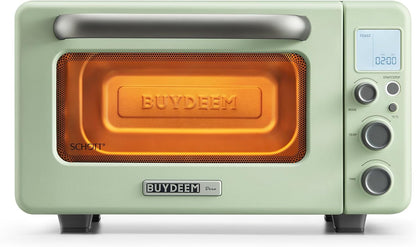 T103 Countertop Toaster Oven 12QT, No Pre-Heat Needed, 7 Cooking Modes, Retro Mini Toaster Oven with Grill Rack and Baking Tray, Cozy Greenish1