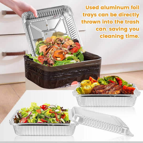 40 Pack 8X8 Inch Aluminum Pans with Clear Plastic Lids - Square Baking Cake Pans - Foil Pans with Lids - Disposable Food Containers Great for Cooking, Heating, Storing, Prepping Food3
