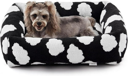 JOEJOY Dog Bed Medium Size Dog, Removable Washable Cover Orthopedic Soft Pet Bed, Anti-Slip Fluffy Plush Faux Rabbit Fur Puppy Bed, 30"X24"X8", Leopard Print, Grey15
