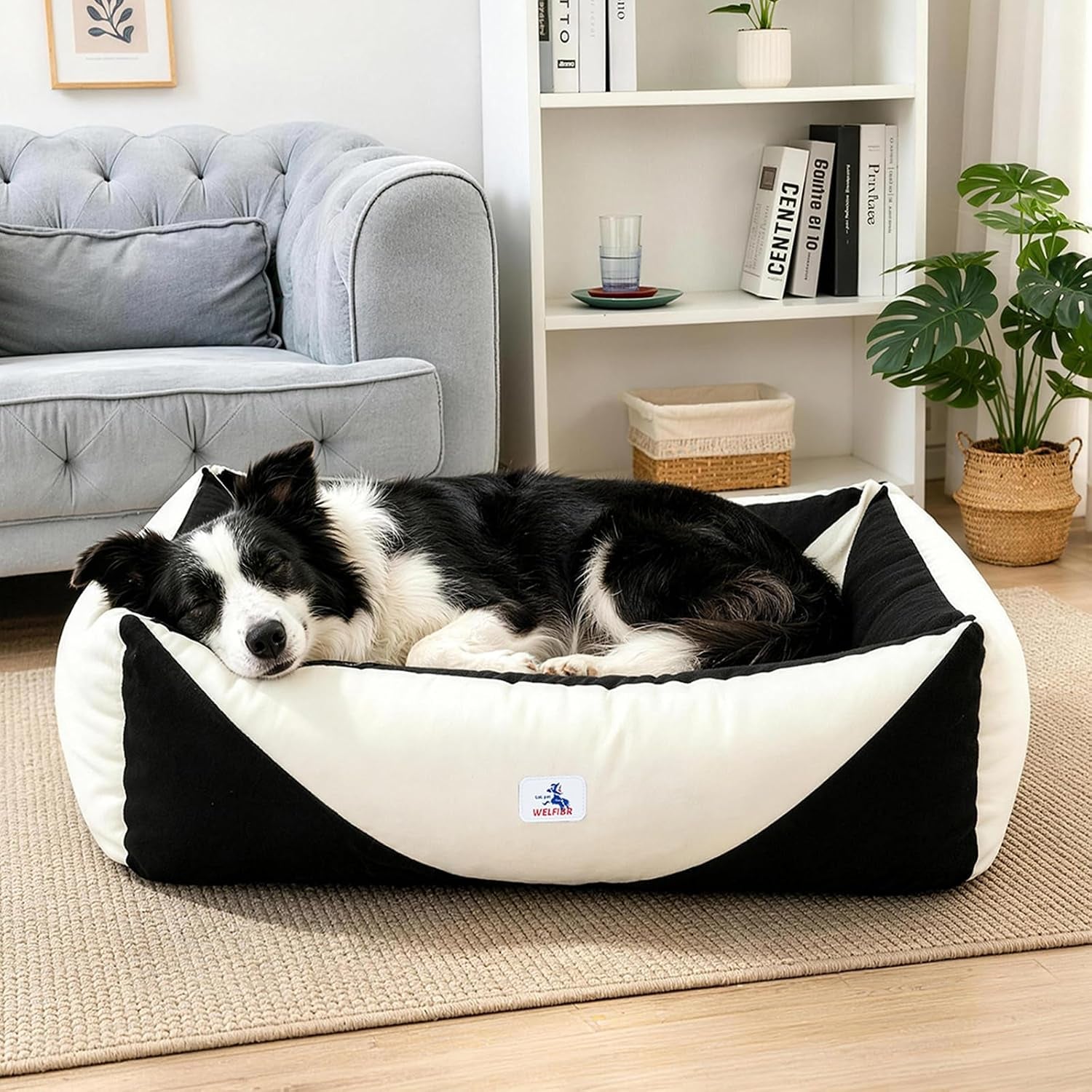 cotton-canvas-dog-bed-290gsm-thick-24x20x8-durable-waterproof-cute-dog-beds-for-small-dogs-orthopedic-bed-with-washable-removable-cover-anti-chewing-pet-bed-anti-slip-black-white
