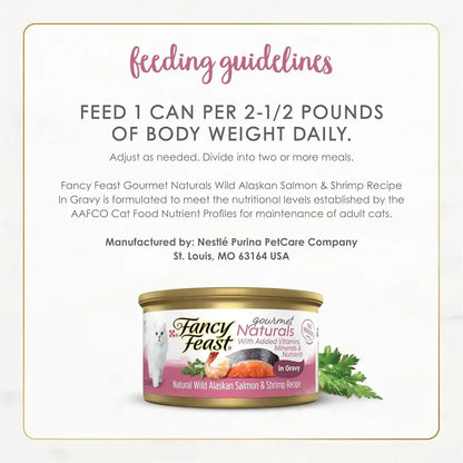 Purina Fancy Feast Wet Cat Food Gourmet Naturals Wild Alaskan Salmon and Shrimp Recipe in Wet Cat Food Gravy - (Pack of 12) 3 Oz. Cans7