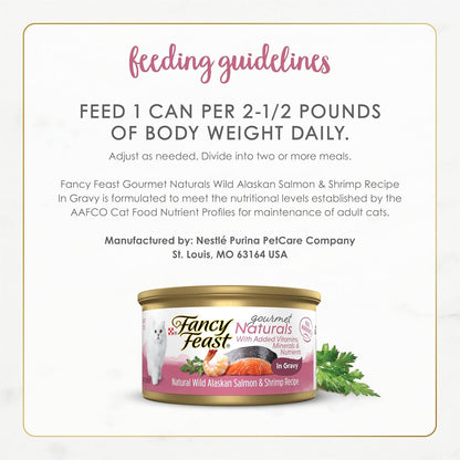 Purina Fancy Feast Wet Cat Food Gourmet Naturals Wild Alaskan Salmon and Shrimp Recipe in Wet Cat Food Gravy - (Pack of 12) 3 Oz. Cans7