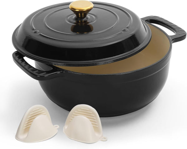 Dutch Oven Pot with Lid, 5 Quart Enameled Cast Iron Dutch Oven, Dual Handles, Kitchen Pots Oven Safe up to 500°F, Stovetop Compatible, Marinate, Cook, Bread Baking, Refrigerate & Serve, Black7