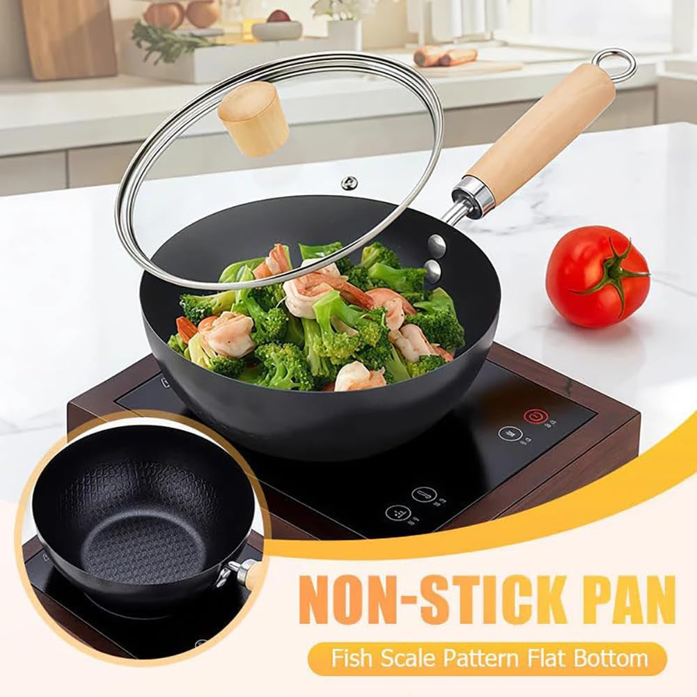 japanese-iron-pot-with-lid-heavy-duty-uncoated-iron-wok-deep-frying-pan-for-stovetop-cooking-traditional-iron-cookware-for-stir-fry-and-saute-hammer-glass-cover-m-9-5-in