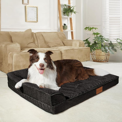 Orthopedic Dog Bed Large Sized Dog 36''X24'', Waterproof L Bolster Egg Crate Foam Pet Crate Beds with Washable Removable Cover, Non-Slip Soft Pet Couch Sleep Mat, Black2