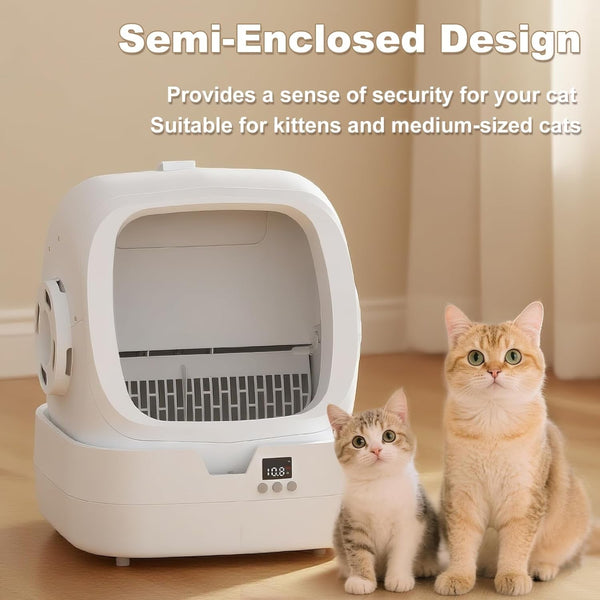Mintakawa Automatic Cat Litter Box Self Cleaning - APP Control and Weight Monitoring - Ultra-Quiet, Suitable for Medium Cats and Kittens, Safe Anti-Pinch Litter Box (Assembly Required) - White2