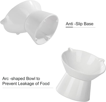 Detachable Elevated Cat Bowls, 15° Tilted Raised Cat Food Bowl Anti-Vomiting, Whisker Friendly, Adjustable Pet Cat Dishes for Protecting Spine, Adult Kitten (White)5