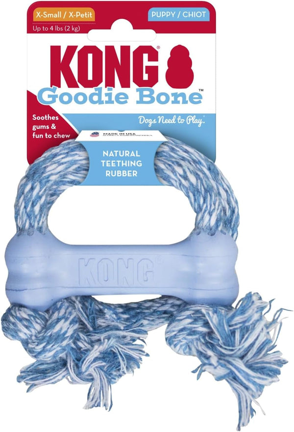 KONG Puppy Goodie Bone with Rope, Natural Rubber, for XS Puppies, Blue | KONG Natural Rubber Bone with a Cotton Rope for Teeth Cleaning & Engaging Chew Play for Growing, Teething Puppies8