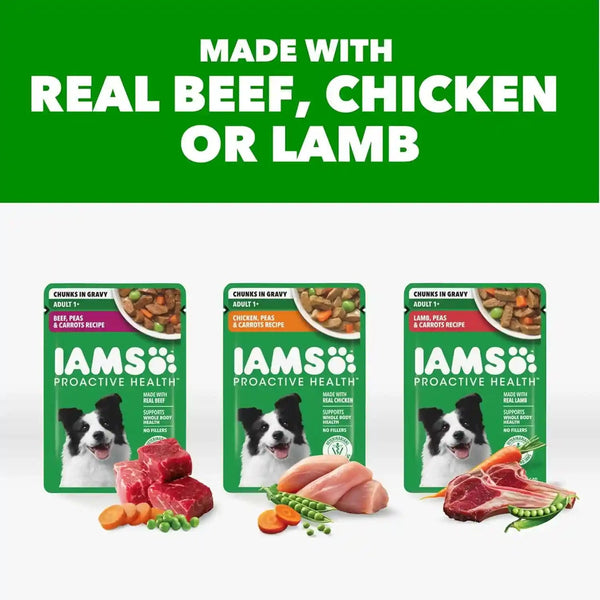 IAMS Proactive Health Wet Dog Food Pouches, Variety Pack, 3.5 Oz, 18 Count | Chicken, Beef & Lamb, Real Meat & Poultry, Omega 6 & 3 Ratio, No Artificial Preservatives or Fillers, Use as Topper or Meal3