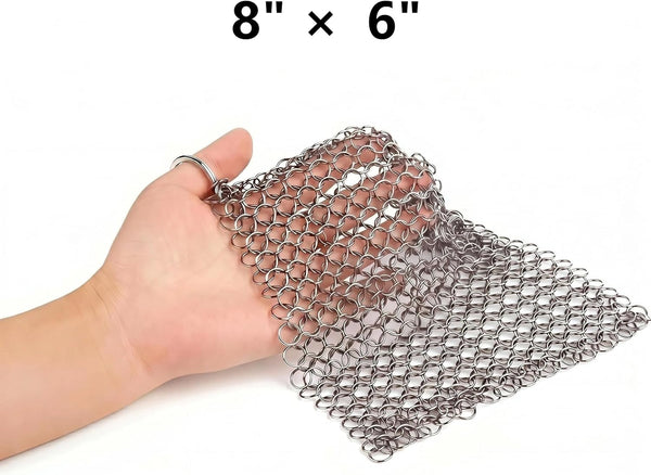 8"X6" Cast Iron Scrubber Stainless Steel Chainmail Cleaner for Pre-Seasoned Pans, Griddles, BBQ Grill and Pot Cookware Cleaning4