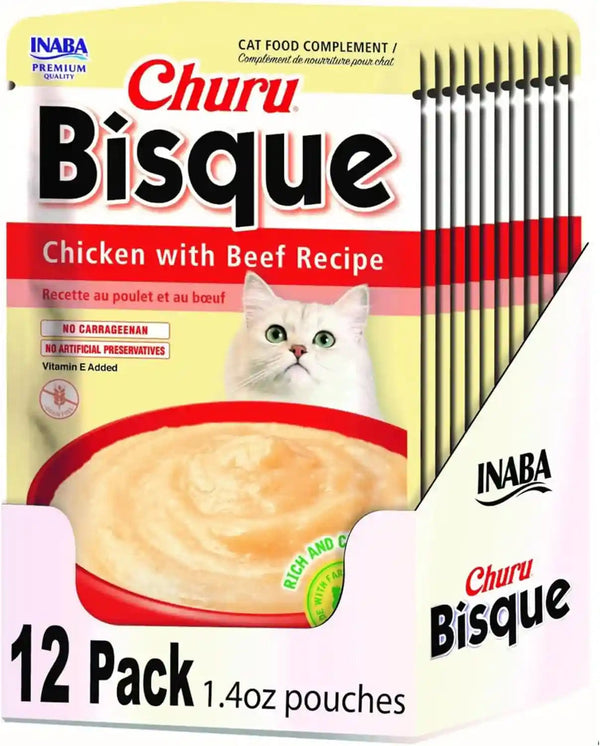 INABA Churu Bisque for Cats, Creamy Lickable Purée Side Dish with Vitamin E, 1.4 Ounces per Pouch, 12 Pouches, Tuna & Chicken Variety14