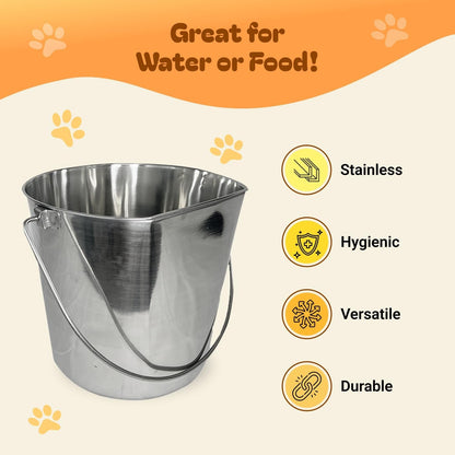 Advance Pet Products 2 Quart Heavy Duty Stainless Steel Flat Side Bucket | Durable Food & Water Pail for Dogs, Cats, Kennels, Cages and Critter Crates | Multi-Purpose Bucket2