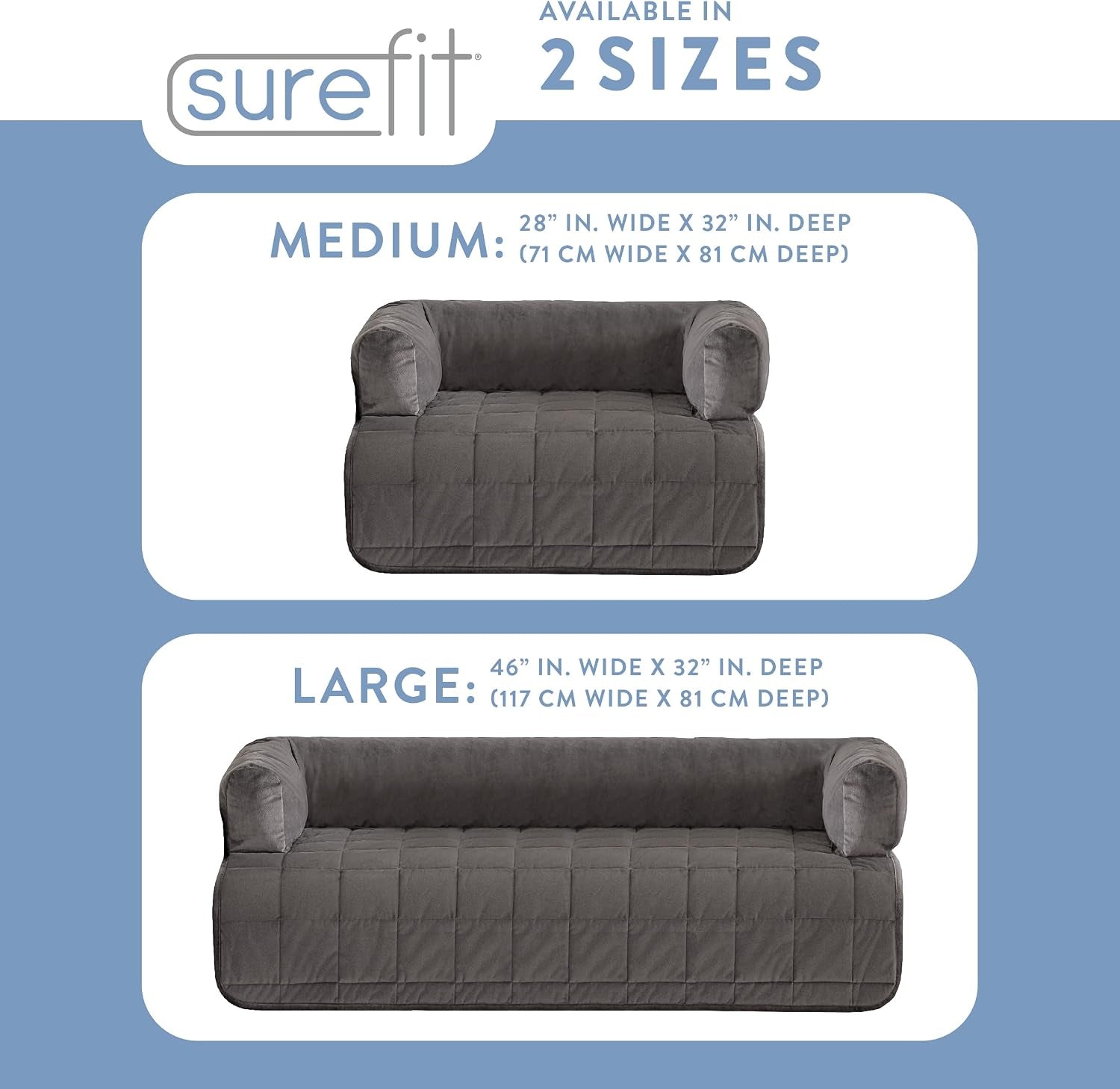 surefit-pet-otis-quilted-3-sided-bolster-pet-bed-waterproof-couch-protector-for-dogs-cats-plush-fabric-odor-control-machine-washable-non-slip-large-46-in-x-32-in-dark-gray