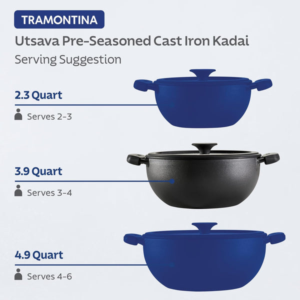 Utsava Pre-Seasoned Cast Iron 3.9-Quart Kadai with Lid | Kadhai Pot for Indian Cooking4