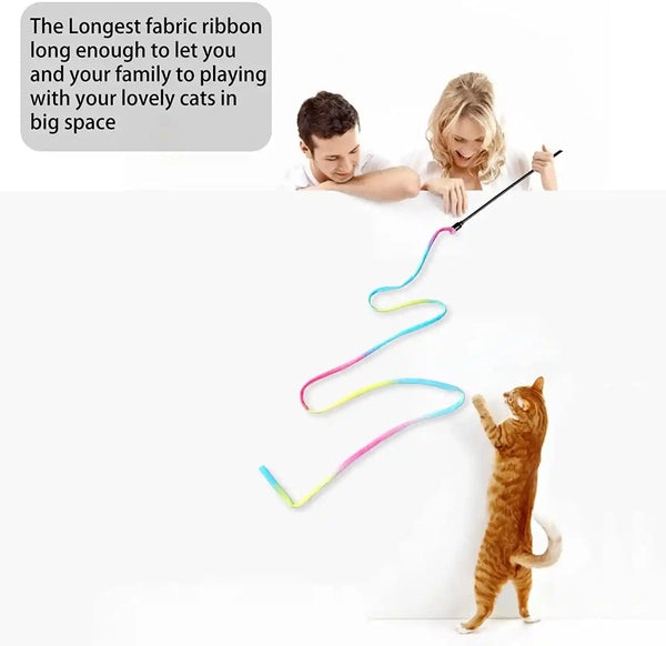 Cat Wand Toys Interactive Kitten Toys for Indoor Cats-2Pcs | Colorful Teaser Wand String for Exercise Kitten Stick Kitty Rope Toy Rainbow Ribbon Cat Charmer4