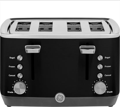 GE 4 Slice Toaster | Extra Wide Slots for Bagels, Breads, Waffles & More | 7 Shade Options | Countertop Kitchen Essentials | 1500 Watt, Black1