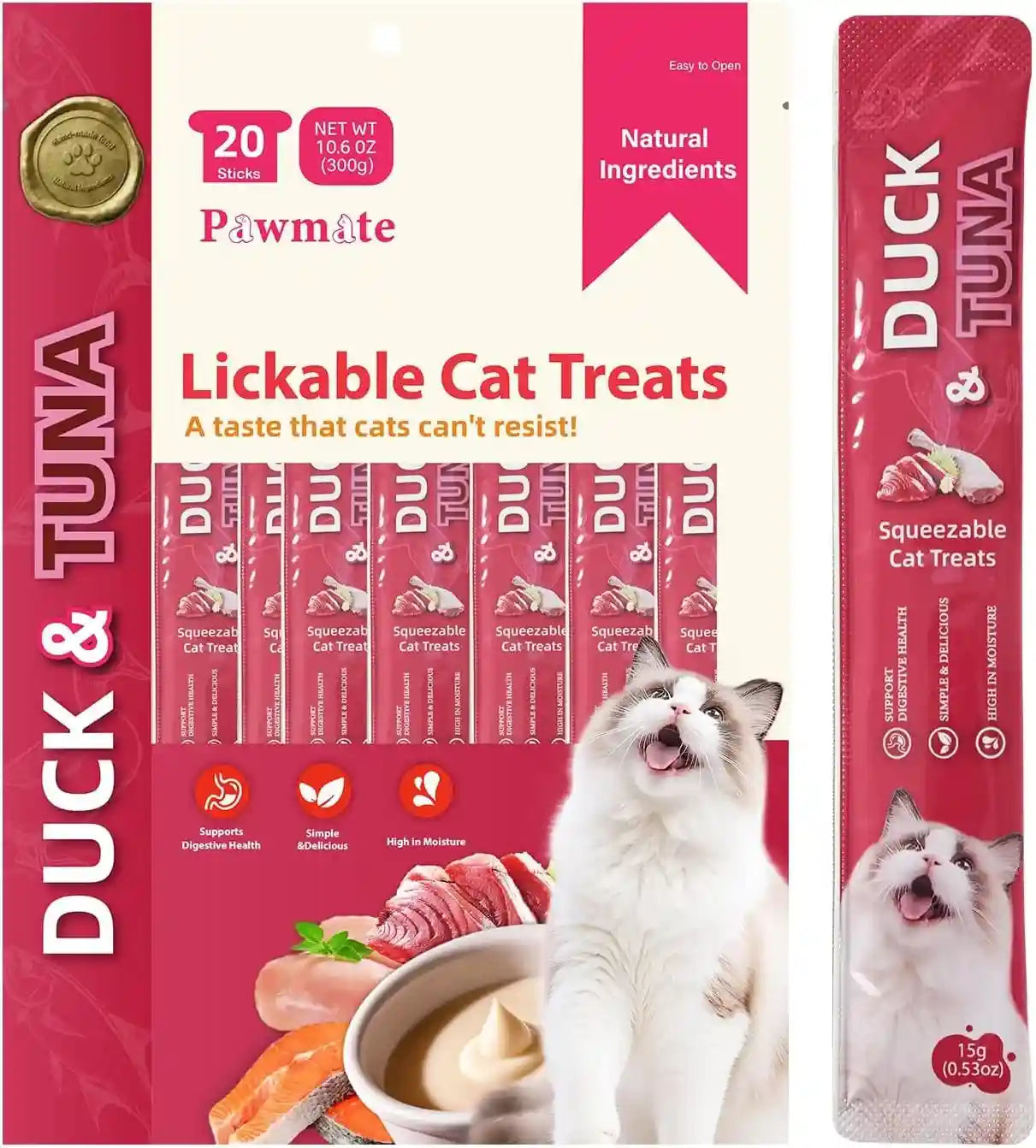 pawmate-lickable-tuna-duck-cat-treats-high-moisture-wet-cat-squeeze-urinary-health-hydration-creamy-cat-puree-for-kittens-adult-cats-grain-free-20-tubes-x-15g