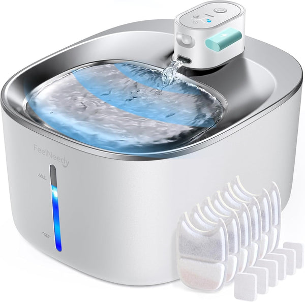FEELNEEDY Wireless Cat Water Fountain Stainless Steel with Sensor, 4000Mah Battery Operated, 4L/135Fl Oz Pet Water Fountain for Cats Dogs, Ultra Quiet Cat Drinking Fountain with 2 Filters (YPD-C004S)12