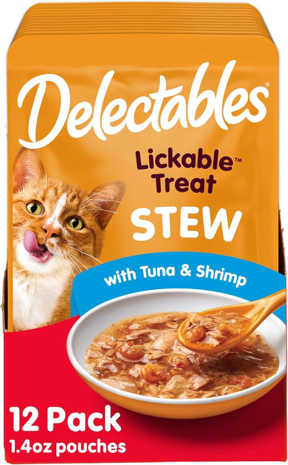 Delectables Lickable Treat Stew Wet Cat Treat with Real Tuna & Whitefish, Food Topper, Hydrating, Grain-Free, No Fillers, No By-Products, No Added Preservatives, 1.4Oz Pouch, 12Ct11