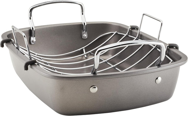 Total Bakeware Nonstick Roaster, Roasting Pan with Rack, 17-Inch X 13-Inch, Gray16