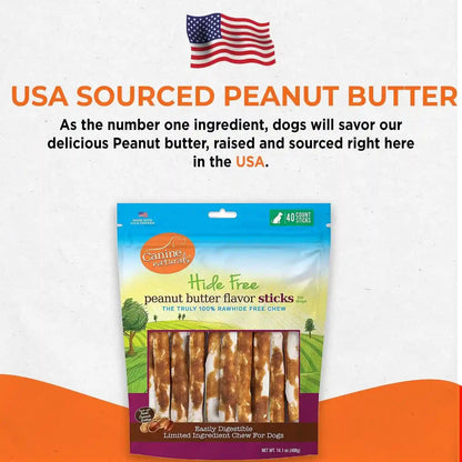 Canine Naturals Rawhide Free Peanut Butter Dog Chews, Sticks, 40 Count | 100% Rawhide Free, Made with Real Peanut Butter, All-Natural, Easily Digestible, 5 in Sticks, Dog Treats, Bulk Value Pack8