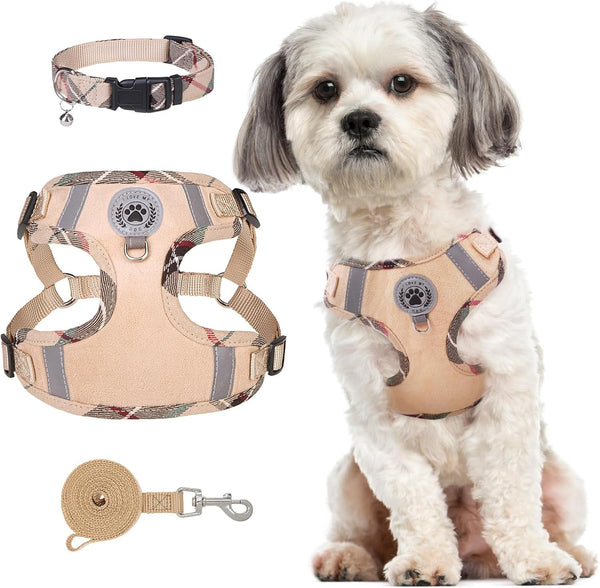 BEAUTYZOO Dog Harness Collar and Leash Set, No-Pull Step in Dog Harness for Large Dogs, Reflective No-Choke Puppy Vest Harness, Adjustable Soft Padded Pet Vest for French Bulldog, Dark Pink L11