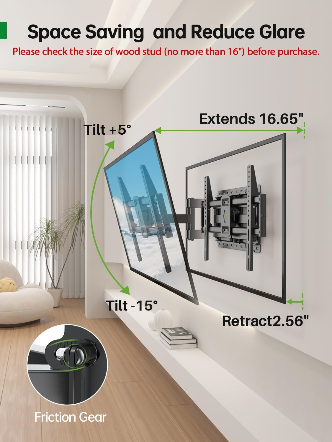 full-motion-tv-wall-mount-for-most-42-90-inch-flat-screen-led-4k-tv-mount-bracket-dual-swivel-articulating-tilt-6-arms-max-16-wood-studs-vesa-600x400mm-holds-up-to-132lbs