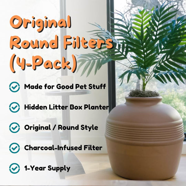 Good Pet Stuff Replacement Carbon Odor Control Filters for Hidden Litter Box Planter, Original round Shape, Easy to Install, Odorless, Absorbs Smells, Sunlight Activated Charcoal Infused, 4 Pack2
